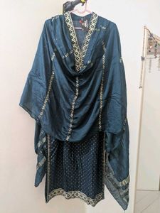 Bottle Green Kurta Palazzo Set With Dupatta