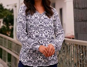 Korean Ethenic Print Tunic Top