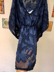 Elegant Navy Blue Lace Kaftan Top new