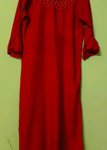 Red Kurti With Purl Design