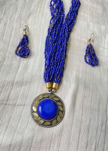 Blue Beaded Necklace Set