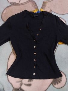 Ribbed Button-Down Top