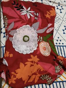 Women Red Cotton Floral Printed Kurta