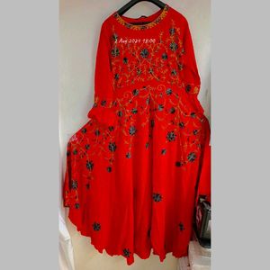Red Embroidered Maxi Dress
