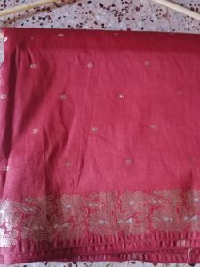 Maroon Colour Saree With Foil Silver Gold Design