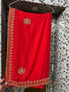 Red And Yellow Chiffon Saree