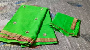 New Parrot Green Sari With Unstitched Blouse