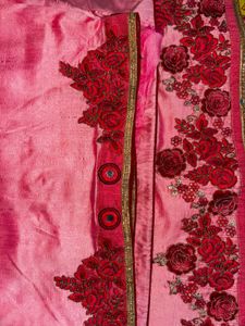 Pink Floral Embroidered Fabric Saree