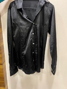 Black Satin Long Sleeve Shirt