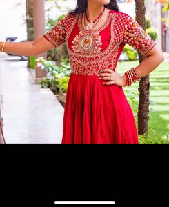 Red Embroidered Anarkali Dress