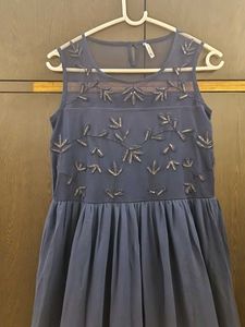 Elegant Navy Blue Embellished Dress