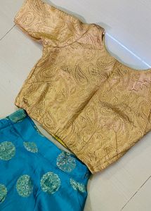 Teal &amp; Gold Lehenga Skirt