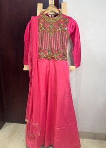 Pink Embroidered long dress