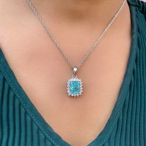 Aquamarine Blue Zircona Silver Necklace