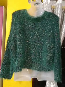 Fluffy Green Knit Sweater