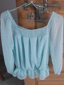 Honey by Pantaloons Women Sea Green SelfDesign Top