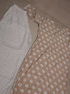 Beige &amp; White Printed Kurta Set