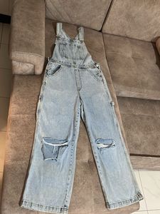 Ripped Denim Overalls