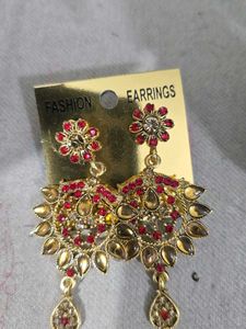 Gold-Tone Red Jewel Indian Bridal Jewelry Set