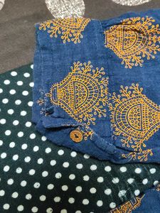 Cuffed sleeves printed women blue top