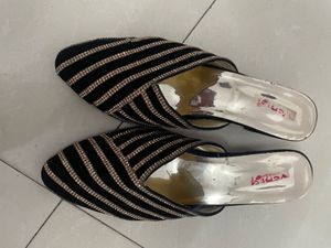 Embellished Black Velvet Mules