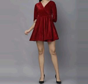 Red Velvet Wrap Dress