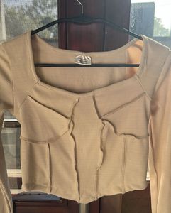 Beige Long Sleeve Top