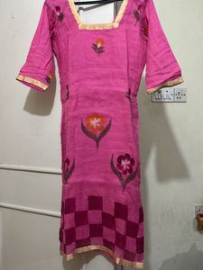 Rose Pink Kota Doriya Painted Suit