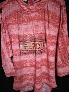 Women High Low Cold Shoulders Pink Top