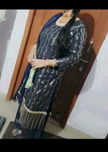 Sequence Embroidery Kurti Plazzo Duptta Set