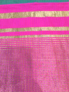 Green saree with multicolour details and glitter s