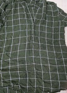 Olive Green Grid Round Neck Tunic