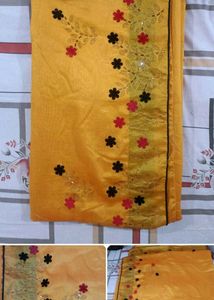 Pink yellow blue Embellished Saree