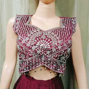 Maroon Embellished Draped skirt with top