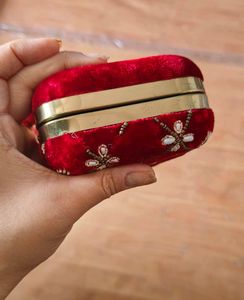 Maroon velvet Handembroidered Clutch