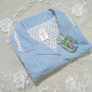 Blue Gingham Sleeveless Shirt  Top