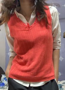 Retro Orange Bow Knit Vest