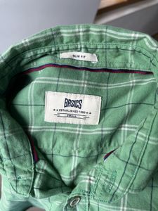 Basics Green Checked Shirt + FREE T-Shirt