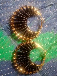 Black Beaded Hoop Earrings