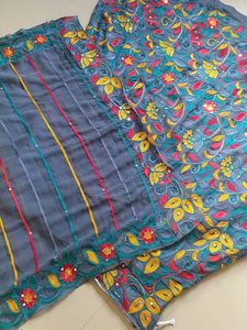 Kalamkari Allover Embroidery Mirror Work Lehenga