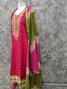 Pink Embroidered Kurti And Dupatta (No Pant)