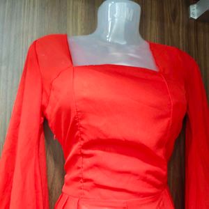 Red Sheer Dress with Corset Back