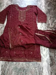Maroon Salwar Kameez with Gold Embellishments