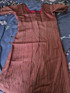 Striped Tunic Dress And Black Kurti With Shawl
