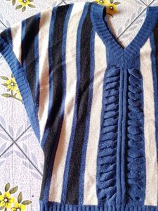 Striped V- Neck Knit Woolen Top