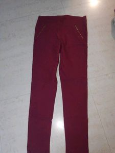 Maroon Zipper Pants With Top