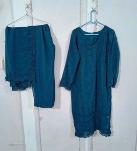 Teal Embroidered Kurta Set