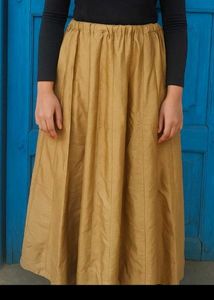 “Golden-Brown Long Skirt with Side Chain