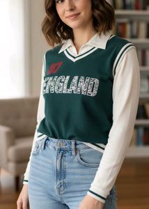 Green England Print Vest Top