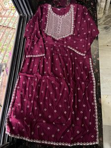 Maroon festive kurta pant dupatta set